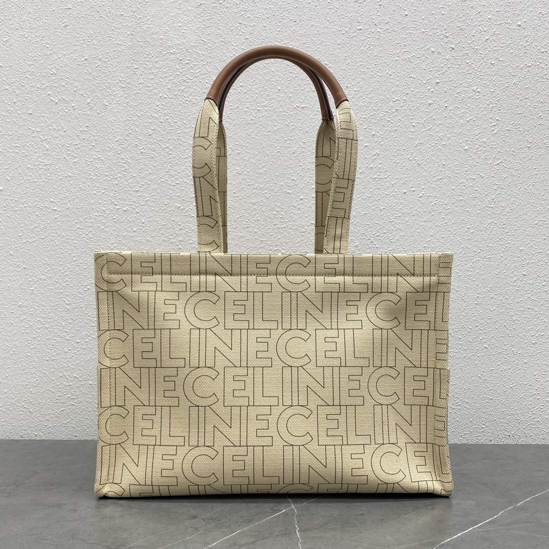 Celine Large Cabas Thais In Textile With Celine Print And Calfskin Cream 196762